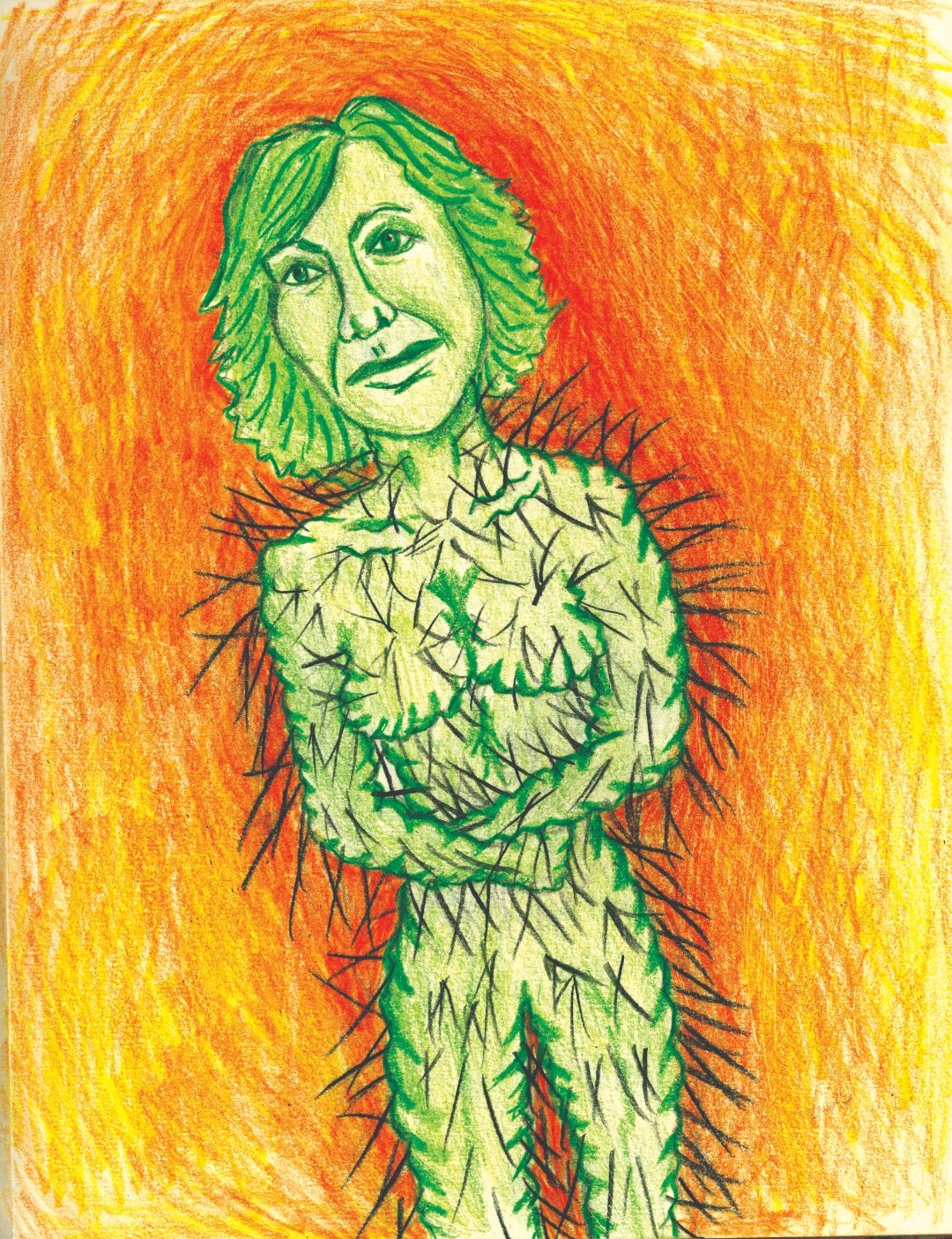 Upcoming show artwork with orange and green figure drawing