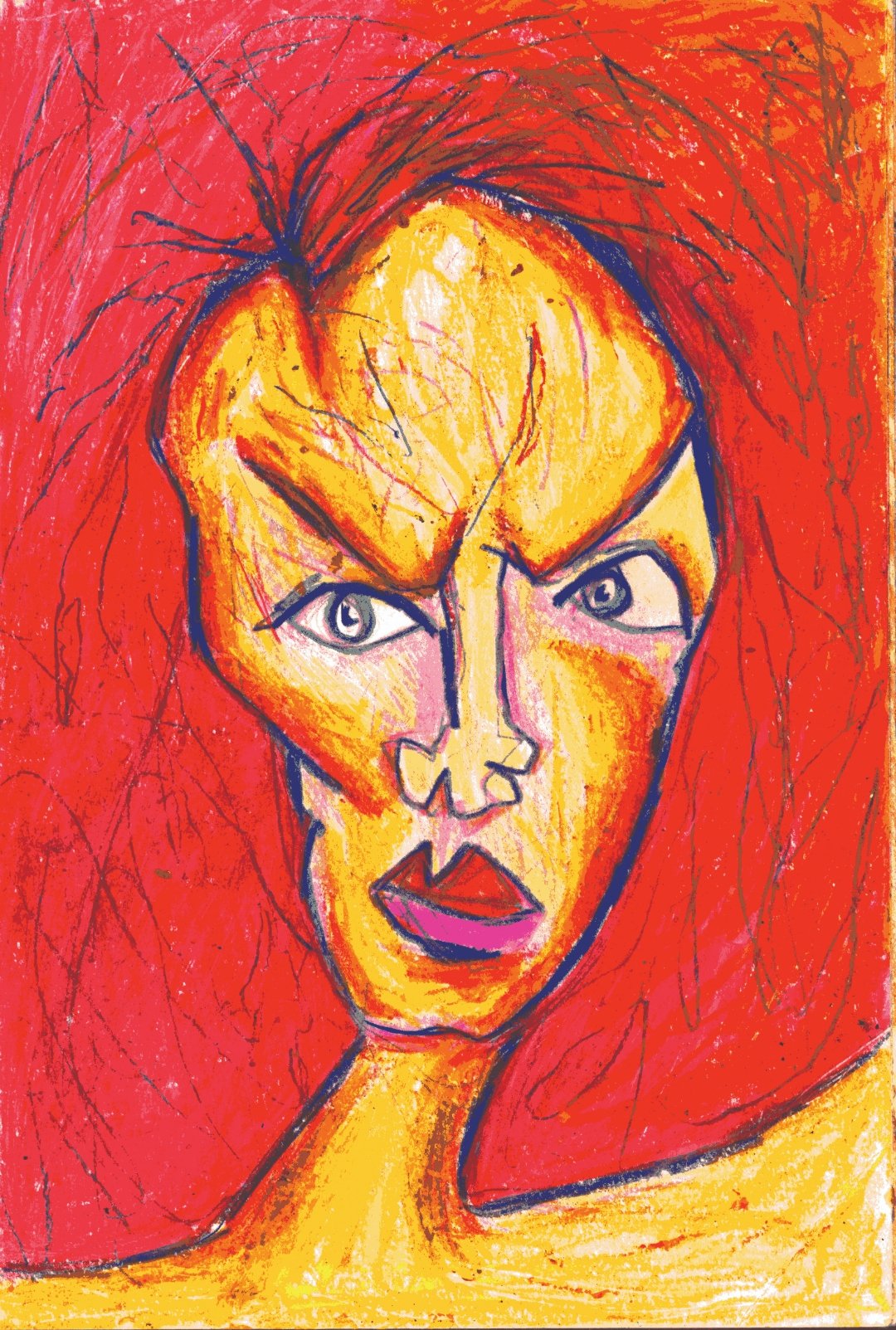 Upcoming show artwork with red and yellow figure drawing